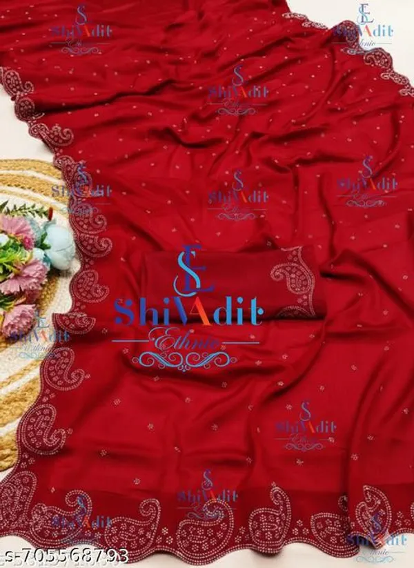 Designer_Heavy_Shiffon_Silk_With_Daimond_Work_And_Unstiched_Blouse