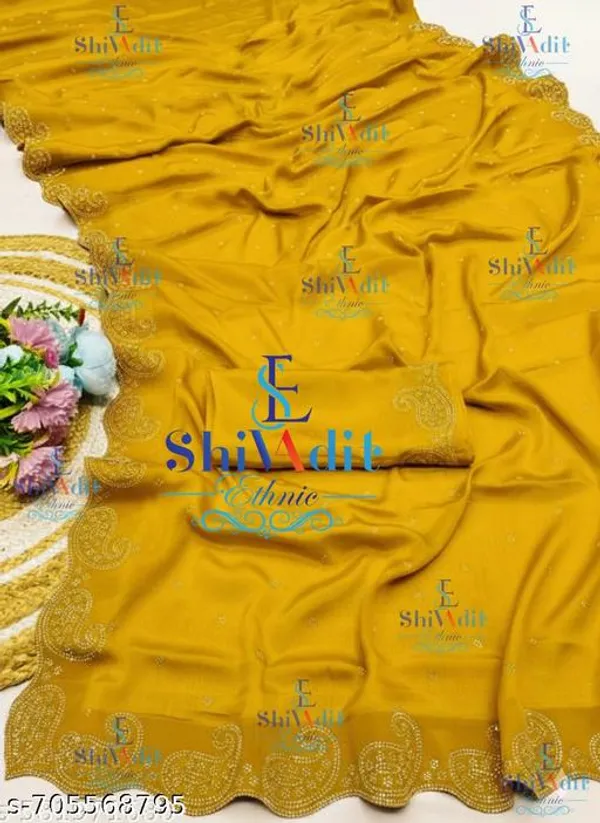 Designer_Heavy_Shiffon_Silk_With_Daimond_Work_And_Unstiched_Blouse