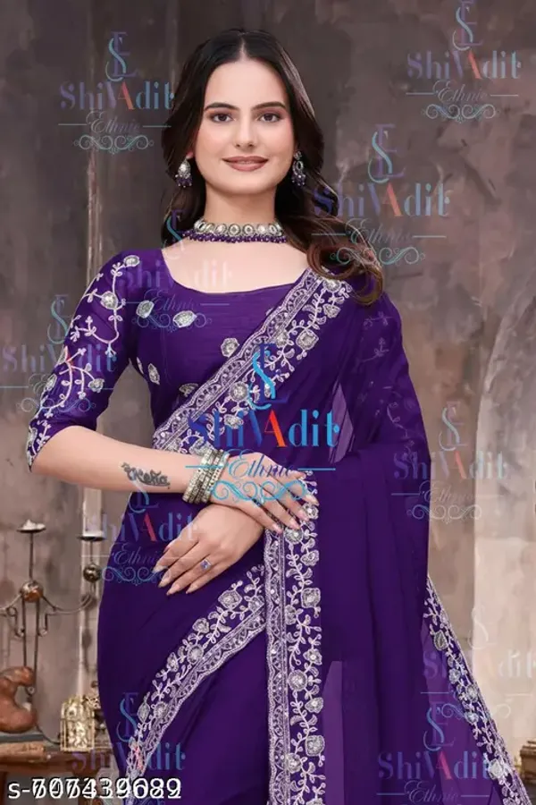 Fency_Designer_Banarasi_Georgette_Pretty_Sarees_With_New_Fency_Border_With_Blouse_Piece