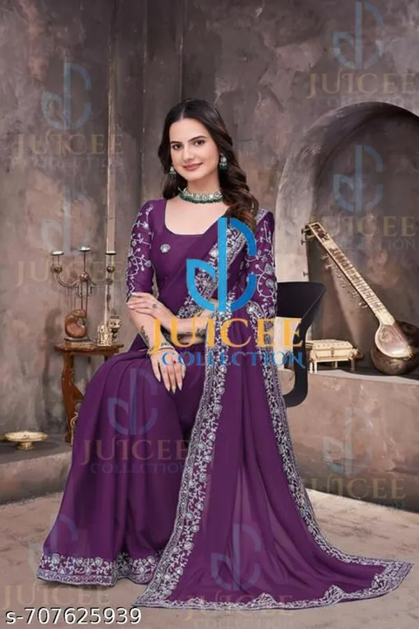 Party_Wear_Georgette_Saree_For_Women_And_Girls_With_Sequin_Lace_Border_And_Blouse_Piece_Farewell_Saree_For_Girls
