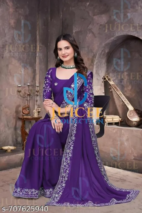Party_Wear_Georgette_Saree_For_Women_And_Girls_With_Sequin_Lace_Border_And_Blouse_Piece_Farewell_Saree_For_Girls