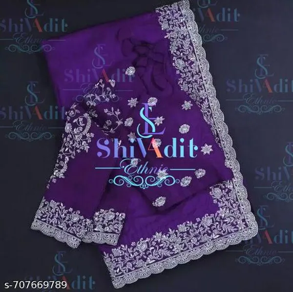 Purple_Designer_Chiffon_Georgette_Saree_With_Embroidered_Wedding_Evening_Party_Contrast_Blouse_Pattern_With_Scalloped_Border