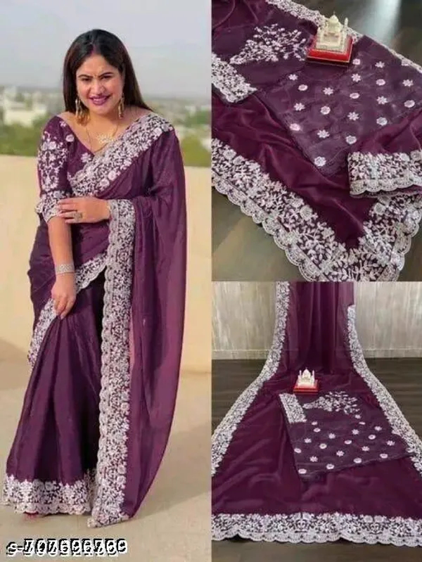 Georgette_Embroidered_Elegant_Purple_Color_Sreee_With_Blouse