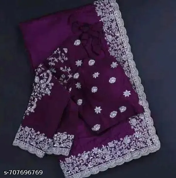 Georgette_Embroidered_Elegant_Purple_Color_Sreee_With_Blouse