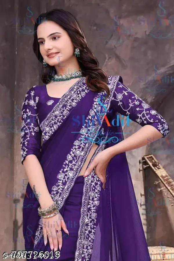 South_Ringni_Violent_Traditional_Indian_Latest_Very_Beautiful_Embroidered_Haar_Disign_Saree_And_Blouse_Piece_Jari_Embroidery_Design_Aku_Pattu_Cottan_Silk_Blouse_Piece_With_Saree