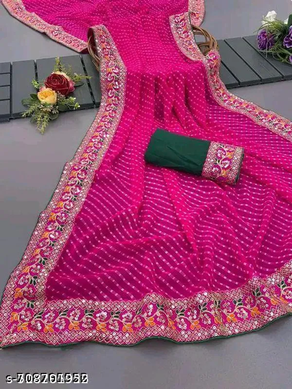 Womens_Leheriya_Saree_Wedding_Saree_Leheriya_Georgette_Saree_Green_Saree