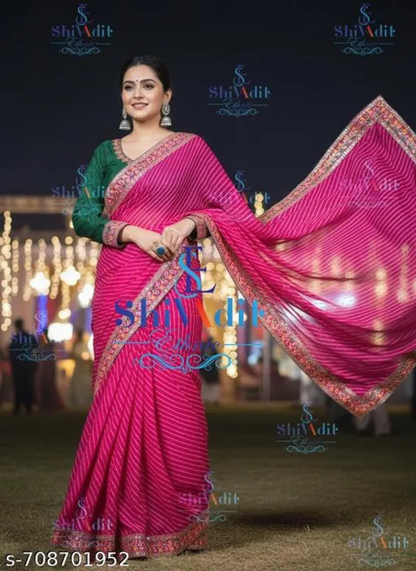Womens_Leheriya_Saree_Wedding_Saree_Leheriya_Georgette_Saree_Green_Saree