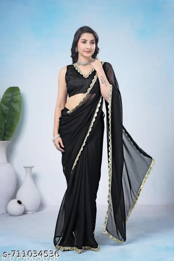 Pratibha_Georgette_Plain_Saree_With_Radiance_Goldern_Lace_Border_And_Cut_Work_Lace_Border_Work_Black