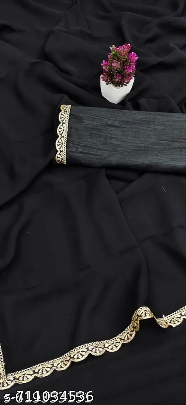 Pratibha_Georgette_Plain_Saree_With_Radiance_Goldern_Lace_Border_And_Cut_Work_Lace_Border_Work_Black