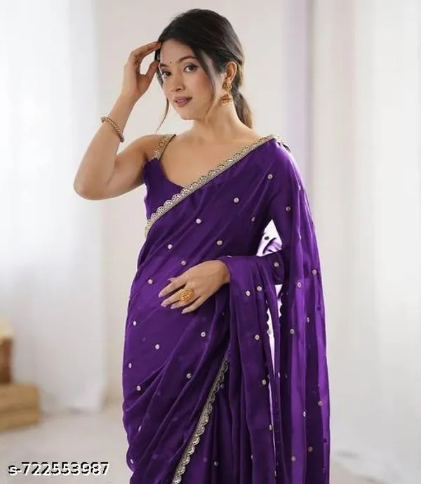 New_Trending_Georgette_Silk_Saree_With_Zari_Work_Border_Lace_And_Fancy_Blouse_For_Women