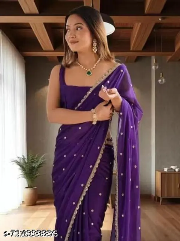 New_Trending_Georgette_Silk_Saree_With_Zari_Work_Border_Lace_And_Fancy_Blouse_For_Women