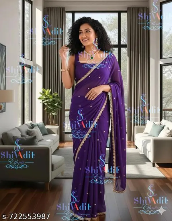 New_Trending_Georgette_Silk_Saree_With_Zari_Work_Border_Lace_And_Fancy_Blouse_For_Women