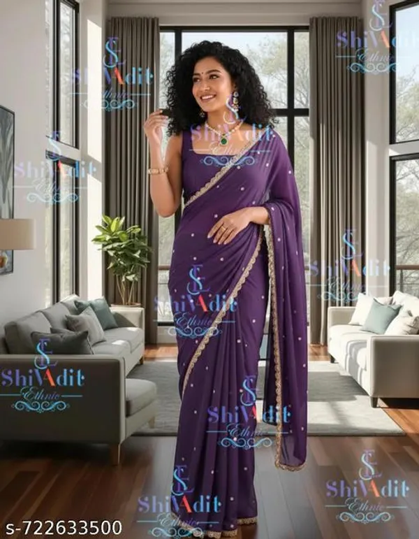 Georgette_Embroidered_Elegant_Purple_Color_Sreee_With_Blouse