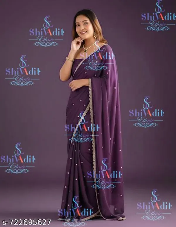 Party_Wear_Georgette_Saree_For_Women_And_Girls_With_Sequin_Lace_Border_And_Blouse_Piece_Farewell_Saree_For_Girls