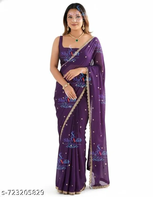 Georgette_Silk_Saree_With_Golden_Embroidery_Lace_Border_Heavy_Mono_Chiffon_Silk_Blouse_Designer_Party_Wear_Wedding_Festive_Saree_For_Women