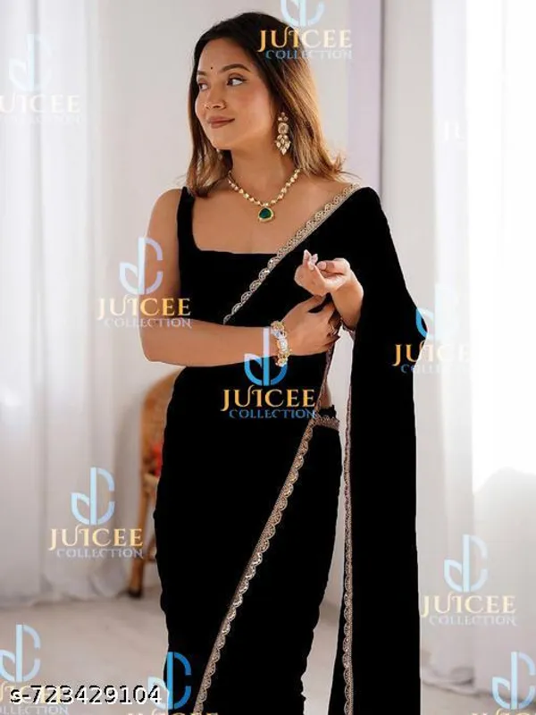 Women_S_Georgette_Solid_Saree_New_Designs_For_Wedding_And_Party_Wear_To_Look_Gorgeous_Ready_To_Wear_Saree_With_Unstitched_Blouse_Piece