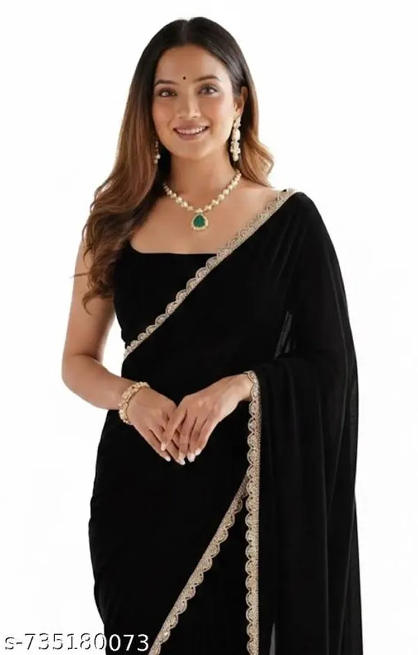 Party_Banarasi_Bollywood_Wear_Solid_Plain_Pre_Draped_Saree_Georgette_Saree_Black