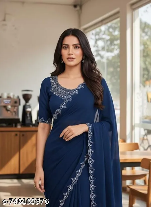 Trendy_Premium_Collection_Women_New_Sari_With_Stone_Border_Saree_And_Cutwork_Border_Plain_Saree_Party_Wear_Saree_Wedding_Wear_Sari_New_Design_Daimond_Sari_Soft_Georgatte_Saree