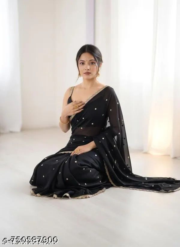 Women_S_Georgette_Solid_Saree_New_Designs_For_Wedding_And_Party_Wear_To_Look_Gorgeous_Ready_To_Wear_Saree_With_Unstitched_Blouse_Piece