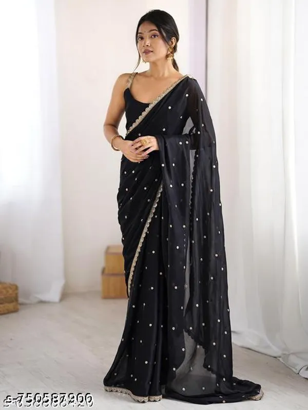 Women_S_Georgette_Solid_Saree_New_Designs_For_Wedding_And_Party_Wear_To_Look_Gorgeous_Ready_To_Wear_Saree_With_Unstitched_Blouse_Piece