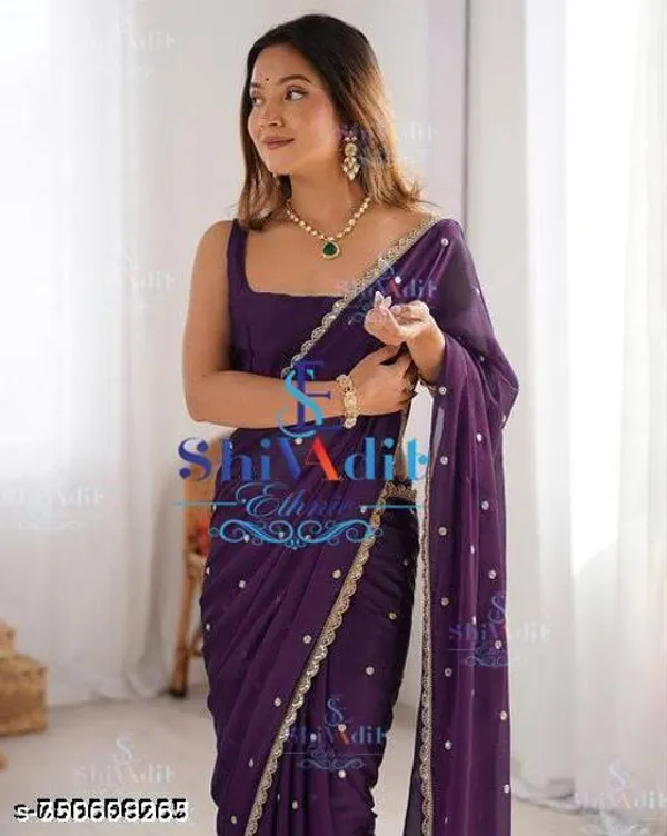 New_Trending_Georgette_Silk_Saree_With_Zari_Work_Border_Lace_And_Fancy_Blouse_For_Women