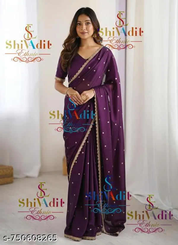 New_Trending_Georgette_Silk_Saree_With_Zari_Work_Border_Lace_And_Fancy_Blouse_For_Women