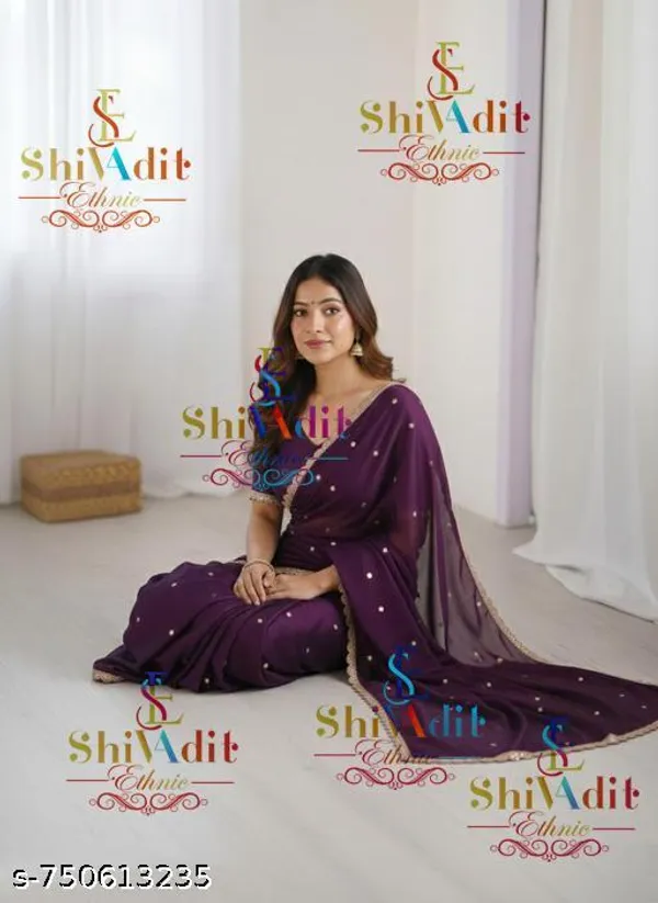 Shivadit_Ethnic_Top_Selling_New_Trending_Georgette_Silk_Saree_With_Zari_Work_Border_Lace_And_Fancy_Blouse_For_Women