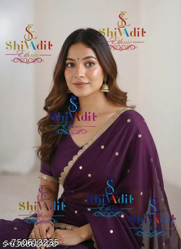 Shivadit_Ethnic_Top_Selling_New_Trending_Georgette_Silk_Saree_With_Zari_Work_Border_Lace_And_Fancy_Blouse_For_Women