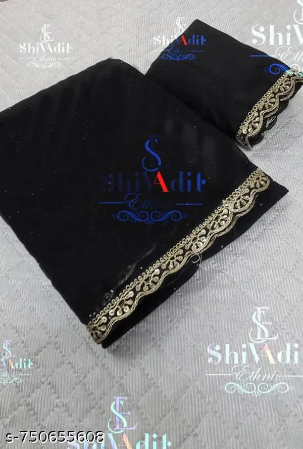 Trending_Black_Georgette_Saree_With_Cut_Work_Embroideried_Lace
