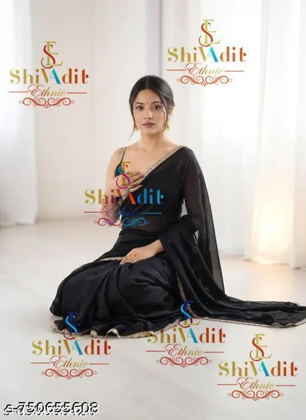 Trending_Black_Georgette_Saree_With_Cut_Work_Embroideried_Lace
