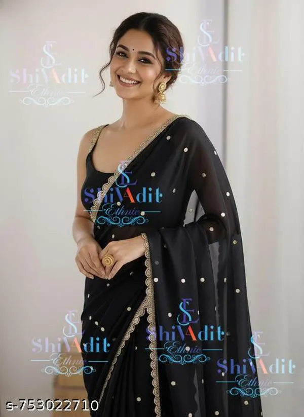 Trending_Black_Georgette_Saree_With_Cut_Work_Embroideried_Lace