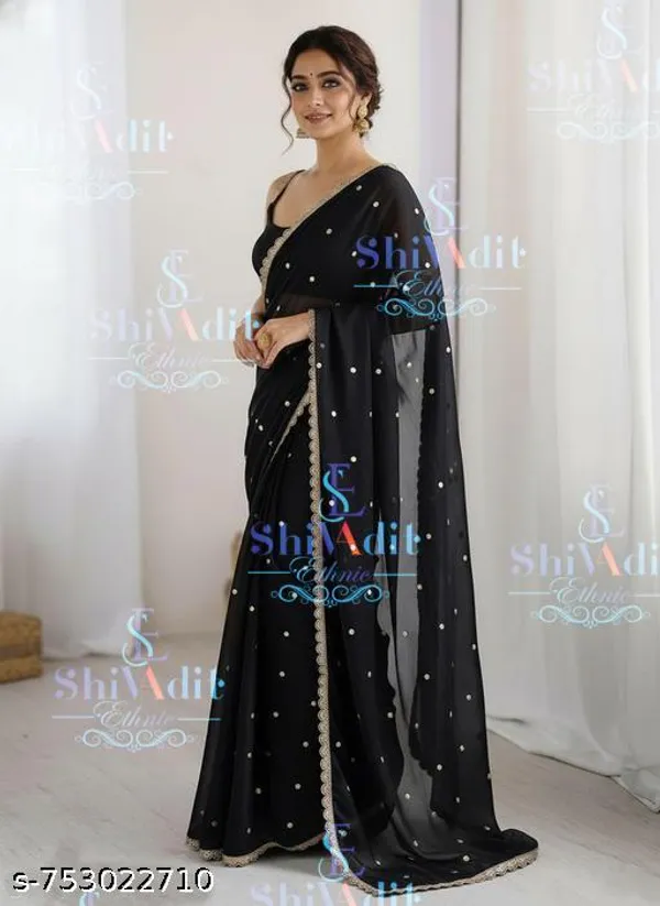 Trending_Black_Georgette_Saree_With_Cut_Work_Embroideried_Lace