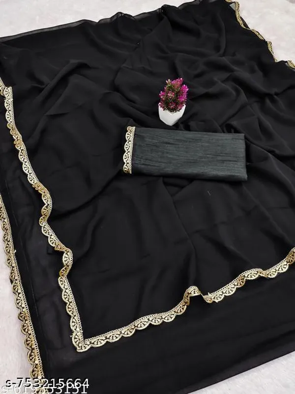 Trending_Black_Georgette_Saree_With_Cut_Work_Embroideried_Lace