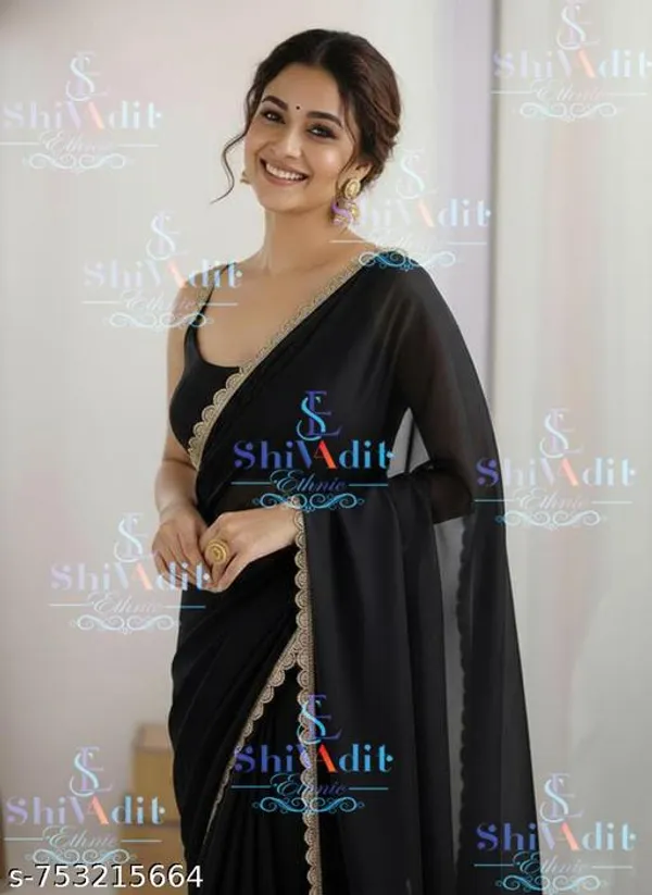 Trending_Black_Georgette_Saree_With_Cut_Work_Embroideried_Lace