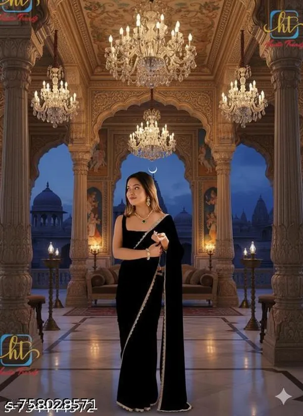 Trending_Beautiful_Georgette_Embroidery_Worked_Lace_Saree_With_Blouse_Piece