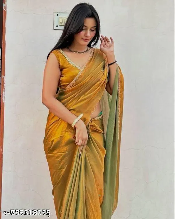 Two_Tone_Soft_Fancy_Gold_Rama_Chiffon_Silk_Designer_Saree_With_Gumming_Lace_Border_Embellished_Partywear_Wedding_Sari_Foer_Festivals_Marriage_6_Meter_Length_Including_Running_Blouse_Piece_Lace_Work_Bollywood_Inspires_Trending_Viral_Saree