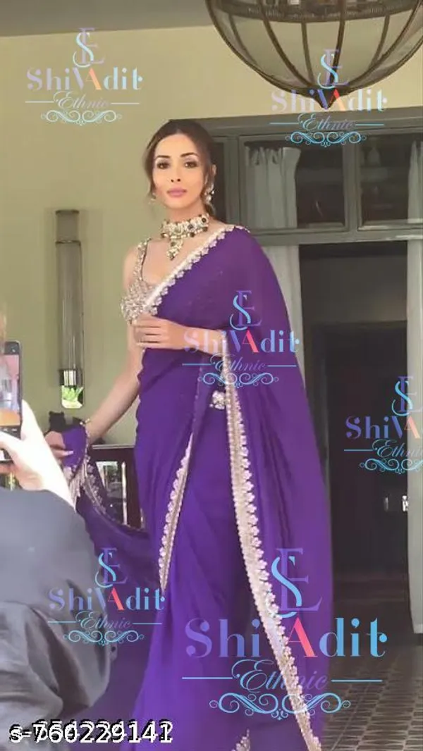 Fency_Disener_Georgette_Pretty_Sarees_With_New_Fency_Border_With_Blouse_Piece