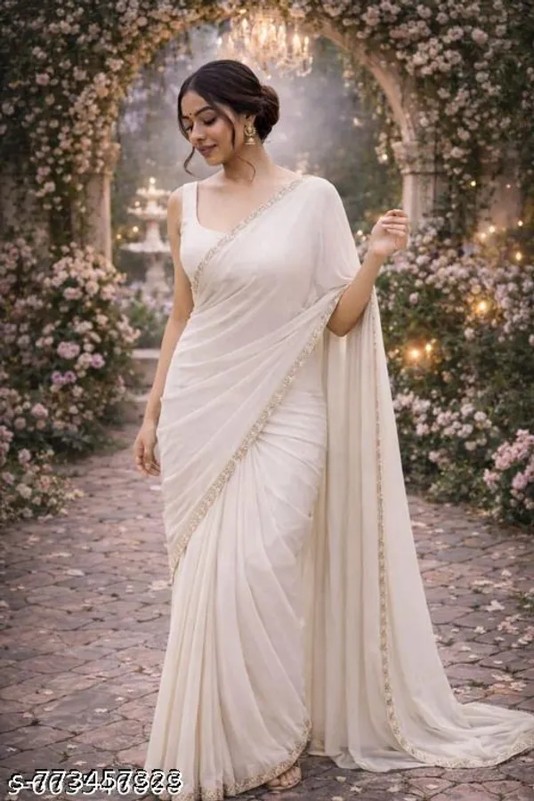 White_Chiku_Festival_Saree_White_Party_Wear_Saree