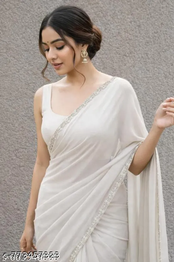 White_Chiku_Festival_Saree_White_Party_Wear_Saree