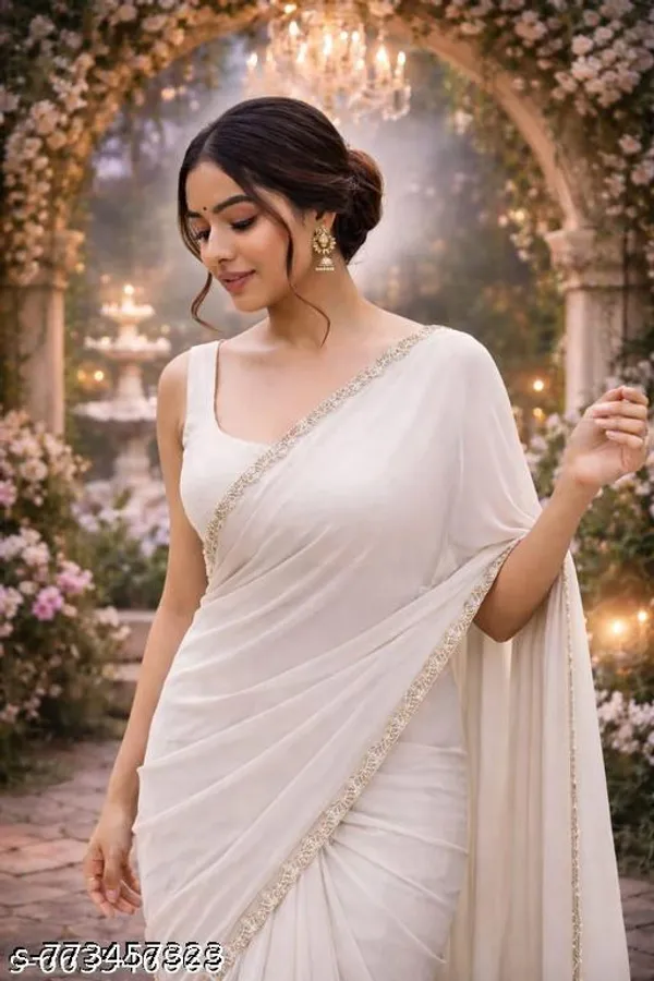 White_Chiku_Festival_Saree_White_Party_Wear_Saree