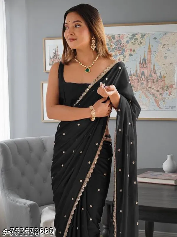 Pure_Georgette_Silk_Saree_With_Fancy_Embroidred_Lace_And_Butti_Work