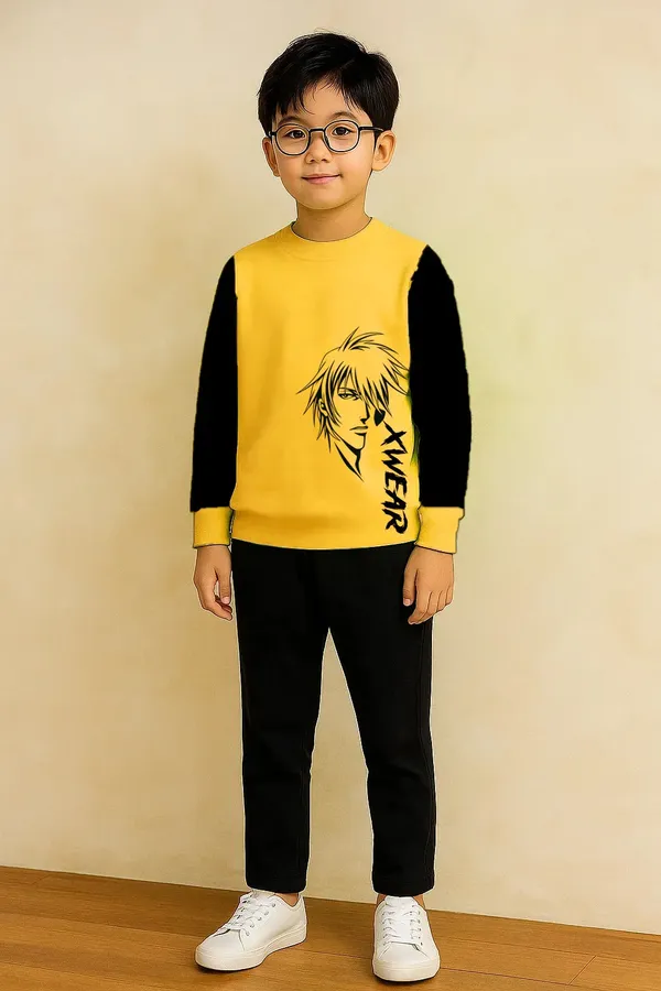 Trendy_Kids_Clothing_Set_For_Boys_Yellow_Xwear_Printed_Sweatshirt_With_Black_Pants