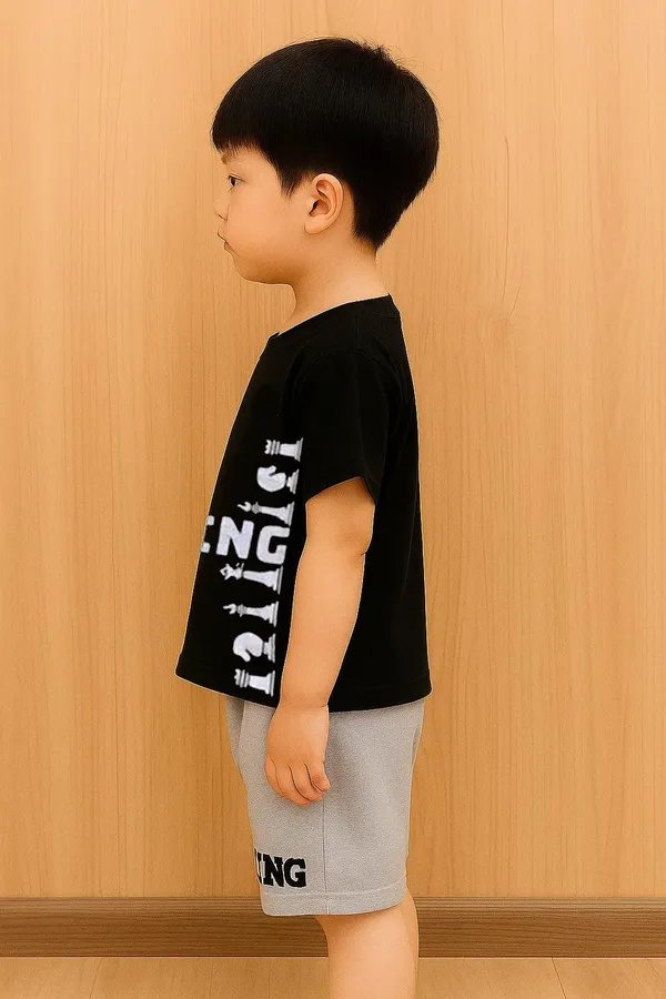 Trendy_Kids_Clothing_Set_Comfortable_Black_T_Shirt_Grey_Shorts_For_Boys