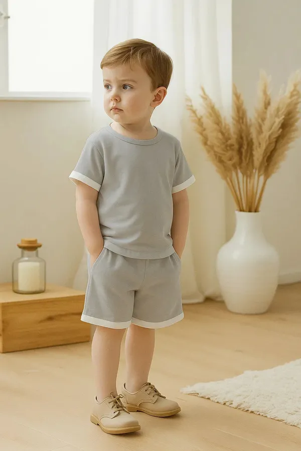 Stylish_Kids_Clothing_Set_Soft_Grey_T_Shirt_Shorts_Outfit_For_Boys