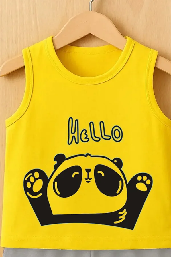 Cute_Panda_Print_Kids_Summer_Clothing_Set_Yellow_Sleeveless_T_Shirt_Grey_Shorts_And_Trendy_Kids_Clothing_Set_Attitude_Bear_Printed_Cotton_Tracksuit_For_Boys_(Combo_Of_2)