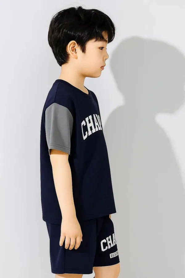 Trendy_Boys_Clothing_Set_Navy_Blue_Grey_T_Shirt_With_Matching_Shorts_Casual_Kids_Outfit