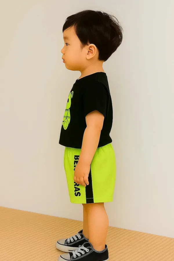 Trendy_Kids_Clothing_Set_Black_Teddy_Bear_T_Shirt_Neon_Green_Shorts