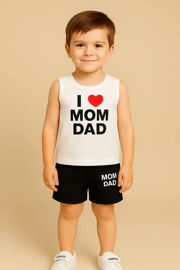 Cute_Kids_Clothing_Set_White_I_Mom_Dad_Sleeveless_T_Shirt_Black_Shorts_Default_Title