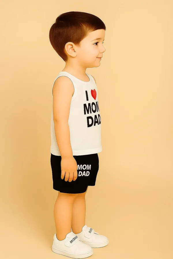 Cute_Kids_Clothing_Set_White_I_Mom_Dad_Sleeveless_T_Shirt_Black_Shorts_Default_Title