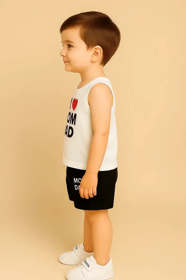 Cute_Kids_Clothing_Set_White_I_Mom_Dad_Sleeveless_T_Shirt_Black_Shorts_Default_Title